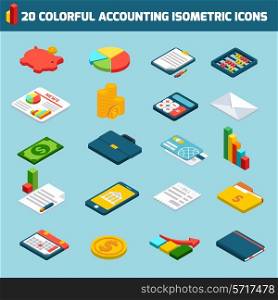 Accounting investments savings money exchange isometric icons set isolated vector illustration