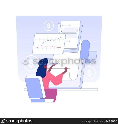 Accounting isolated concept vector illustration. Professional accountant deals with payment planning, financial report, corporate taxes, corporate structure, business industry vector concept.. Accounting isolated concept vector illustration.