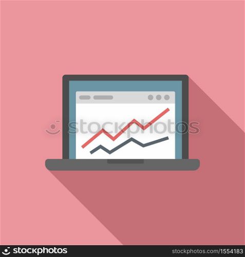 Accounting laptop graph icon. Flat illustration of accounting laptop graph vector icon for web design. Accounting laptop graph icon, flat style
