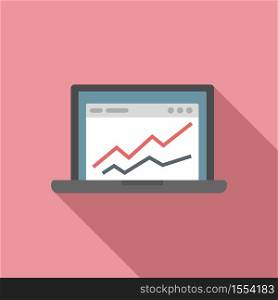 Accounting laptop graph icon. Flat illustration of accounting laptop graph vector icon for web design. Accounting laptop graph icon, flat style