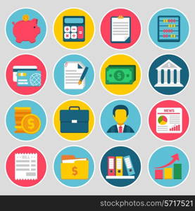 Accounting money budget stock icons set with piggy bank calculator credit card bill isolated vector illustration