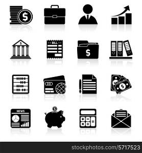 Accounting money exchange budget savings stock black icons set isolated vector illustration