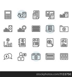 Accounting related icon and symbol set in outline design