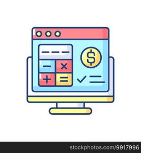 Accounting software RGB color icon. Application software that records and processes accounting transactions within functional modules. Isolated vector illustration. Accounting software RGB color icon