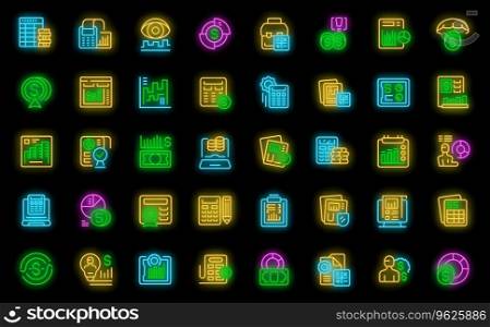 Accounts manager icons set outline vector. Financial money. Control account neon color on black. Accounts manager icons set vector neon