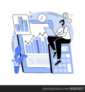 Accounts manager isolated cartoon vector illustrations. Manager working with ledger accounts and financial statements using computer, business people, stock market analysis vector cartoon.. Accounts manager isolated cartoon vector illustrations.