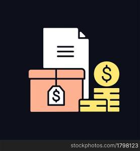 Accounts receivable RGB color icon for dark theme. The balance of money due. Current asset. Payment terms. Isolated vector illustration on night mode background. Simple filled line drawing on black. Accounts receivable RGB color icon for dark theme