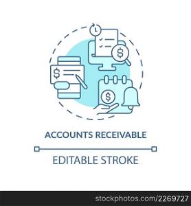 Accounts receivable turquoise concept icon. Examples of automation in business abstract idea thin line illustration. Isolated outline drawing. Editable stroke. Arial, Myriad Pro-Bold fonts used. Accounts receivable turquoise concept icon