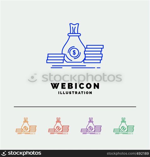 Accumulation, bag, investment, loan, money 5 Color Line Web Icon Template isolated on white. Vector illustration. Vector EPS10 Abstract Template background