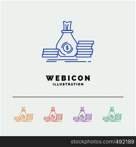 Accumulation, bag, investment, loan, money 5 Color Line Web Icon Template isolated on white. Vector illustration. Vector EPS10 Abstract Template background
