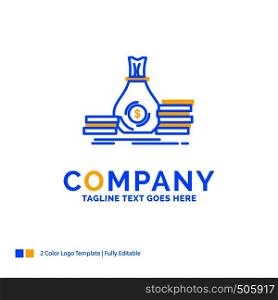 Accumulation, bag, investment, loan, money Blue Yellow Business Logo template. Creative Design Template Place for Tagline.