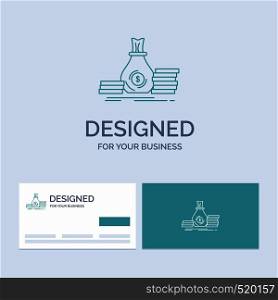 Accumulation, bag, investment, loan, money Business Logo Line Icon Symbol for your business. Turquoise Business Cards with Brand logo template. Vector EPS10 Abstract Template background