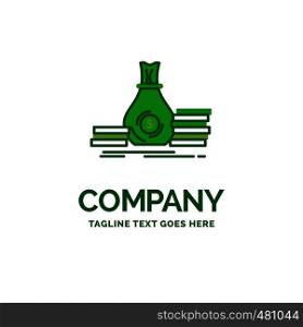 Accumulation, bag, investment, loan, money Flat Business Logo template. Creative Green Brand Name Design.
