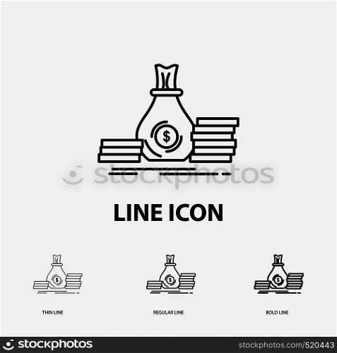 Accumulation, bag, investment, loan, money Icon in Thin, Regular and Bold Line Style. Vector illustration. Vector EPS10 Abstract Template background