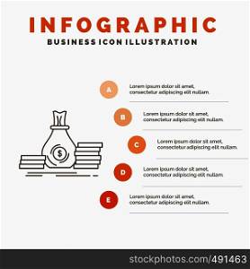 Accumulation, bag, investment, loan, money Infographics Template for Website and Presentation. Line Gray icon with Orange infographic style vector illustration. Vector EPS10 Abstract Template background
