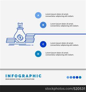 Accumulation, bag, investment, loan, money Infographics Template for Website and Presentation. Line Blue icon infographic style vector illustration. Vector EPS10 Abstract Template background