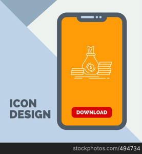 Accumulation, bag, investment, loan, money Line Icon in Mobile for Download Page. Vector EPS10 Abstract Template background