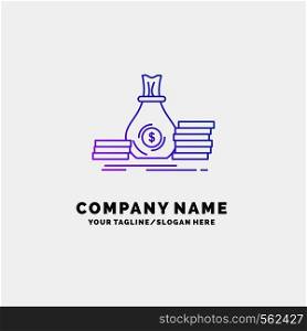 Accumulation, bag, investment, loan, money Purple Business Logo Template. Place for Tagline. Vector EPS10 Abstract Template background