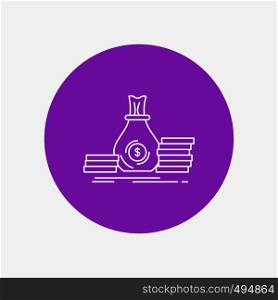Accumulation, bag, investment, loan, money White Line Icon in Circle background. vector icon illustration. Vector EPS10 Abstract Template background