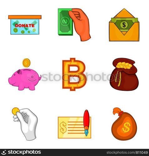 Accumulation fund icons set. Cartoon set of 9 accumulation fund vector icons for web isolated on white background. Accumulation fund icons set, cartoon style