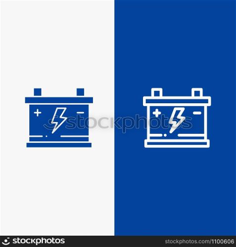 Accumulator, Battery, Power, Car Line and Glyph Solid icon Blue banner Line and Glyph Solid icon Blue banner