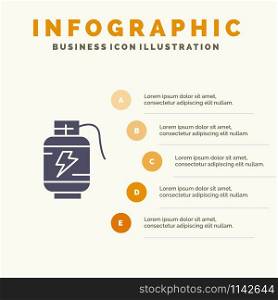 Accumulator, Battery, Power, Charge Solid Icon Infographics 5 Steps Presentation Background