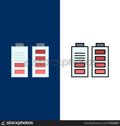 Accumulator, Battery, Power, Full Icons. Flat and Line Filled Icon Set Vector Blue Background