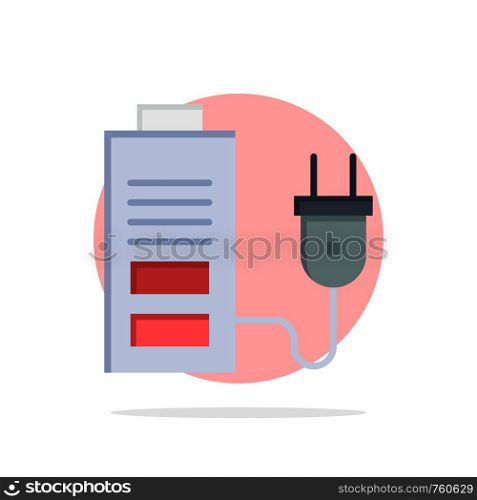 Accumulator, Battery, Power, Plug Abstract Circle Background Flat color Icon