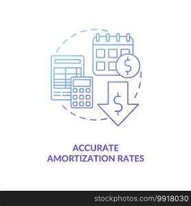 Accurate amortization rates concept icon. Asset management benefit idea thin line illustration. Expensing cost process. Amortization calculation. Vector isolated outline RGB color drawing. Accurate amortization rates concept icon