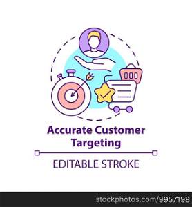 Accurate customer targeting concept icon. Open innovation benefit idea thin line illustration. Reaching clients interested in business. Vector isolated outline RGB color drawing. Editable stroke. Accurate customer targeting concept icon