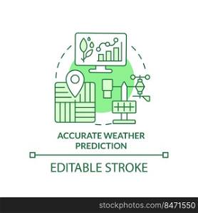 Accurate weather prediction green concept icon. Innovation. Increased crop yield abstract idea thin line illustration. Isolated outline drawing. Editable stroke. Arial, Myriad Pro-Bold fonts used . Accurate weather prediction green concept icon