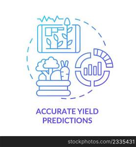 Accurate yield predictions blue gradient concept icon. Agriculture industry. Current farming trends abstract idea thin line illustration. Isolated outline drawing. Myriad Pro-Bold font used. Accurate yield predictions blue gradient concept icon