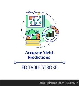 Accurate yield predictions concept icon. Agriculture industry. Current farming trends abstract idea thin line illustration. Isolated outline drawing. Editable stroke. Arial, Myriad Pro-Bold fonts used. Accurate yield predictions concept icon