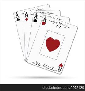 Ace of spades, ace of hearts, ace of diamonds, ace of clubs poker cards set isolated on white background