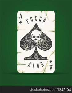 Ace of Spades with skull Poker Club Emblem on green background. Vector illustration.