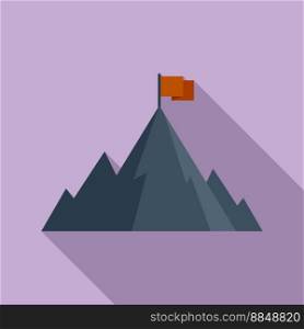 Achieve flag on mountain icon flat vector. Top career. Climb success. Achieve flag on mountain icon flat vector. Top career