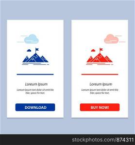 Achievement, Aim, Business, Goal, Mission, Mountains, Target Blue and Red Download and Buy Now web Widget Card Template