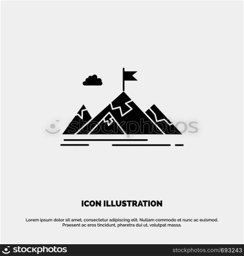 Achievement, Aim, Business, Goal, Mission, Mountains, Target solid Glyph Icon vector