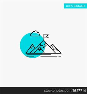 Achievement, Aim, Business, Goal, Mission, Mountains, Target turquoise highlight circle point Vector icon