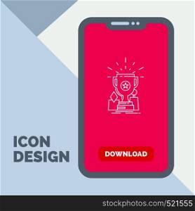 Achievement, award, cup, prize, trophy Line Icon in Mobile for Download Page. Vector EPS10 Abstract Template background