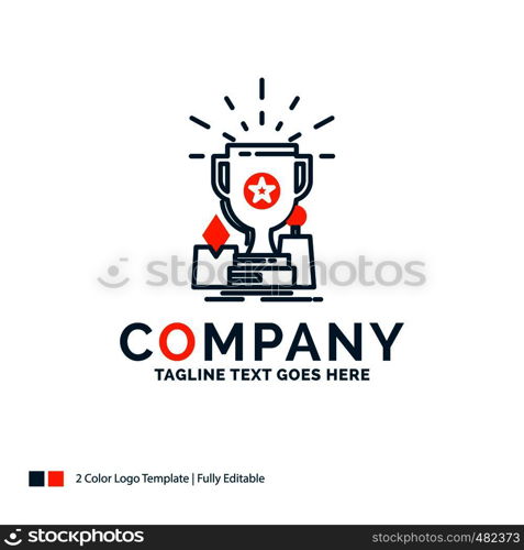 Achievement, award, cup, prize, trophy Logo Design. Blue and Orange Brand Name Design. Place for Tagline. Business Logo template.