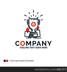 Achievement, award, cup, prize, trophy Logo Design. Blue and Orange Brand Name Design. Place for Tagline. Business Logo template.