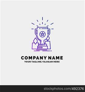 Achievement, award, cup, prize, trophy Purple Business Logo Template. Place for Tagline. Vector EPS10 Abstract Template background