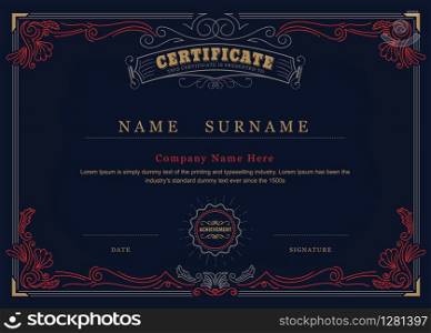 Achievement certificate antique frame elegant flourishes border vector template