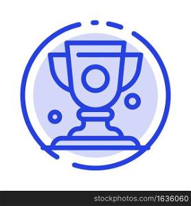 Achievement, Cup, Prize, Trophy Blue Dotted Line Line Icon