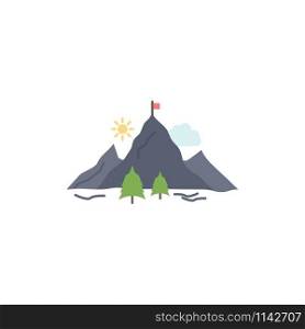 achievement, flag, mission, mountain, success Flat Color Icon Vector