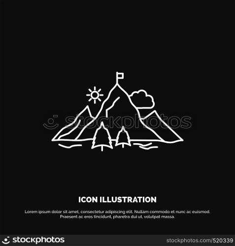 achievement, flag, mission, mountain, success Icon. Line vector symbol for UI and UX, website or mobile application. Vector EPS10 Abstract Template background