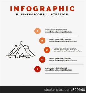 achievement, flag, mission, mountain, success Infographics Template for Website and Presentation. Line Gray icon with Orange infographic style vector illustration. Vector EPS10 Abstract Template background