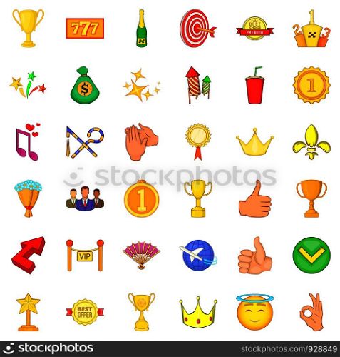 Achievement icons set. Cartoon style of 36 achievement vector icons for web isolated on white background. Achievement icons set, cartoon style