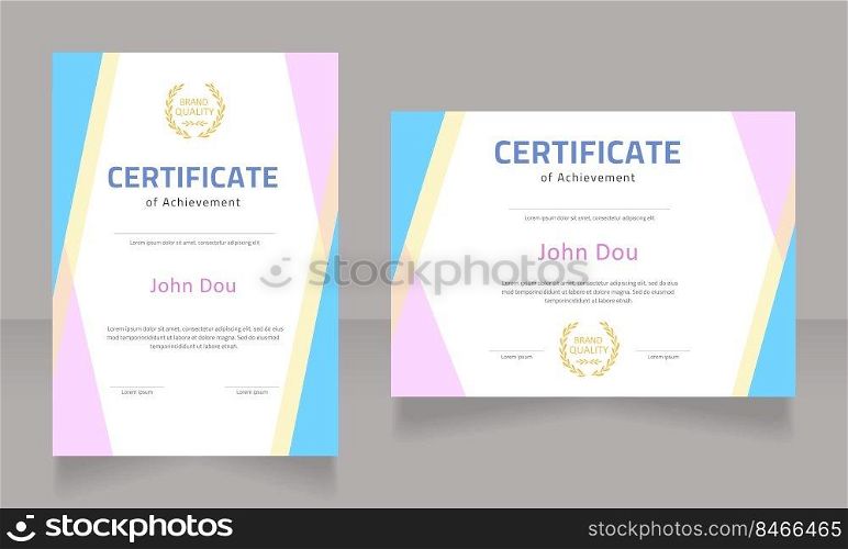 Achievement in sports certificate design template set. Vector diploma with customized copyspace and borders. Printable document for awards and recognition. Cairo, Calibri Regular fonts used. Achievement in sports certificate design template set